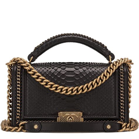 chanel black python medium boy bag with handle price|Chanel python bags for sale.